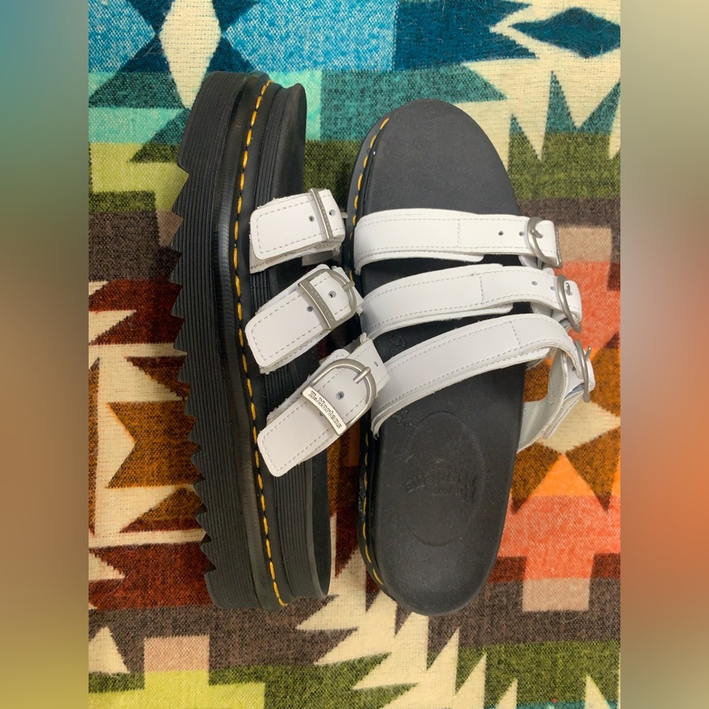 Dr. Martens White Triple-Strap Platform Sandals